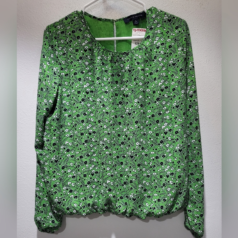 Tommy Hilfiger Green Floral Long-Sleeve Blouse